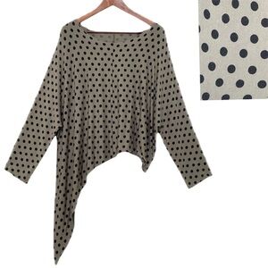 Comfy USA Tunic Top Asymmetrical XL Green Black Polka Dot Lagenlook Artsy Relax
